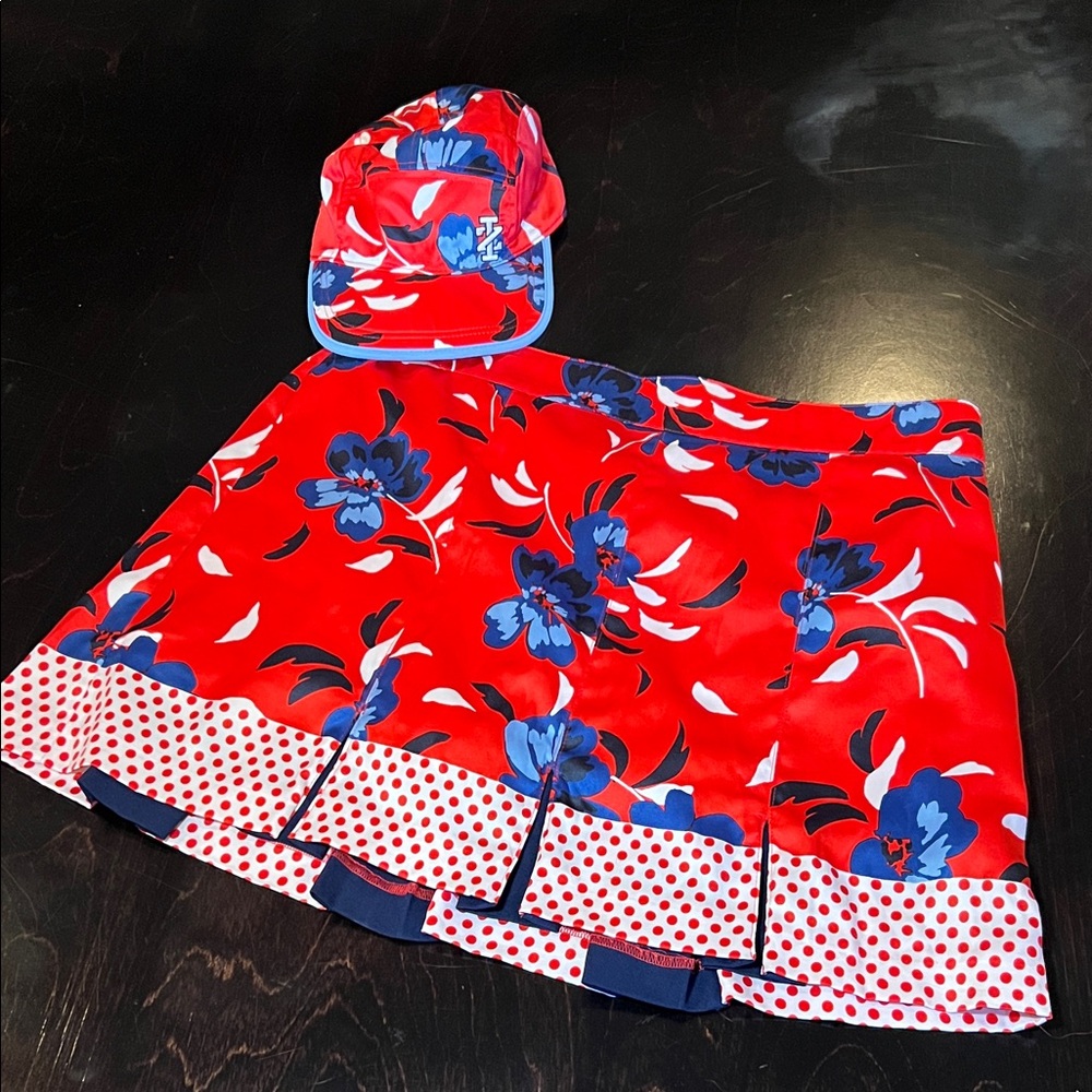 Izod Red White and Blue Floral Skirt w/ Matching Reversible Hat.